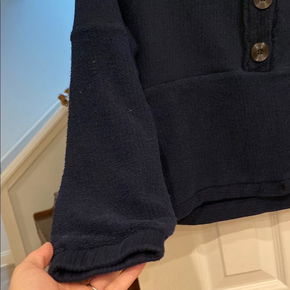 Navy Blue Hoodie with Button Detail - Picture 5 of 7